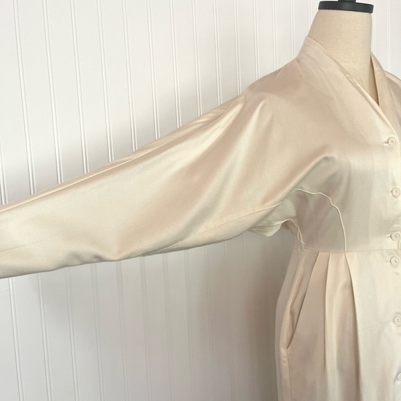 Vintage Cream Button Front Midi Dress Size XS Dolman Batwing Sleeves Tailored - Picture 6 of 16